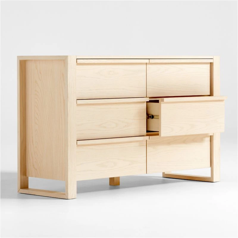 Gemini 55" Light Ash Wood 6-Drawer Wide Kids Dresser