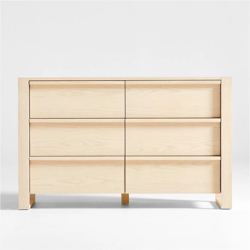 Gemini 55" Light Ash Wood 6-Drawer Wide Kids Dresser