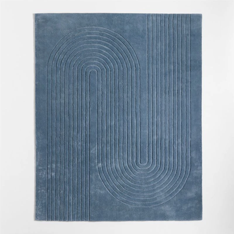 Geo Carved Slate Blue Kids Performance Area Rug 5'x8'