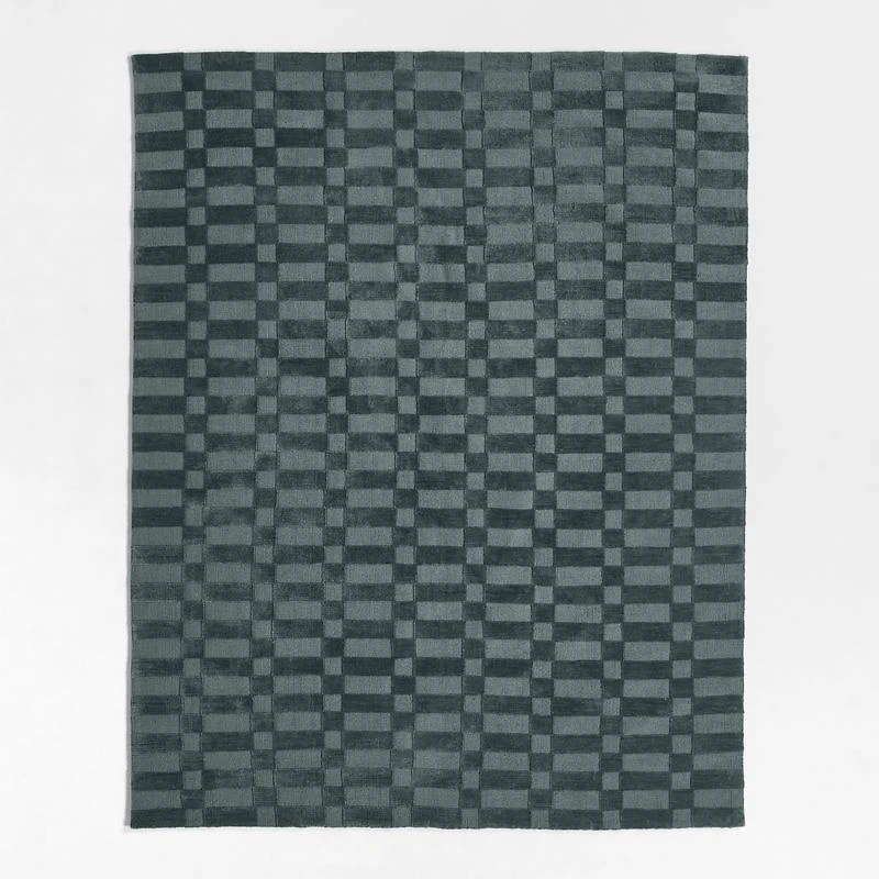Geo Checker Slate Blue Performance Kids Area Rug 6'x9'