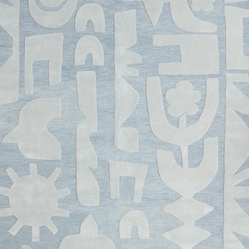 Geometric Cutout Blue Wool Kids Area Rug 5'x8'