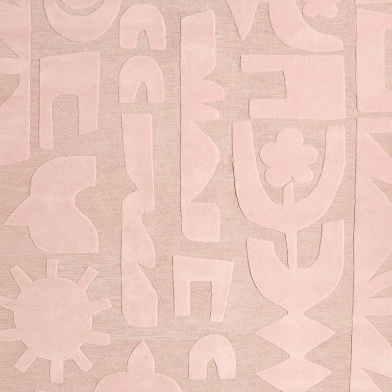 Geometric Cutout Pink Wool Kids Area Rug 5'x8'