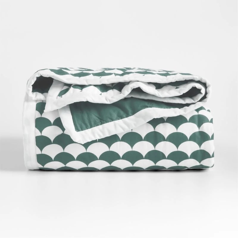 Geo-Fan Kids Organic Twin Teal Scallop Quilt