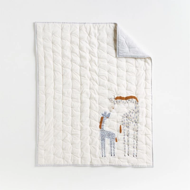 Giraffe Embroidered Hand-Quilted Organic Cotton Baby Crib Quilt