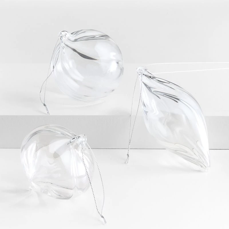 Glass Swirl Christmas Ornaments, Set of 3