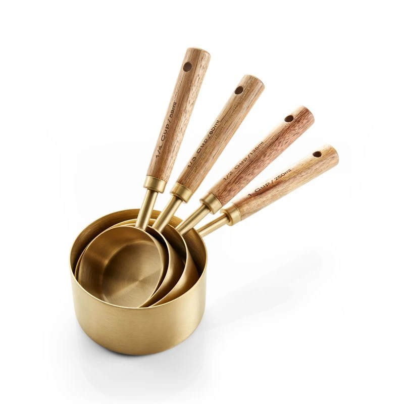 Acacia Wood and Gold Measuring Cups, Set of 4