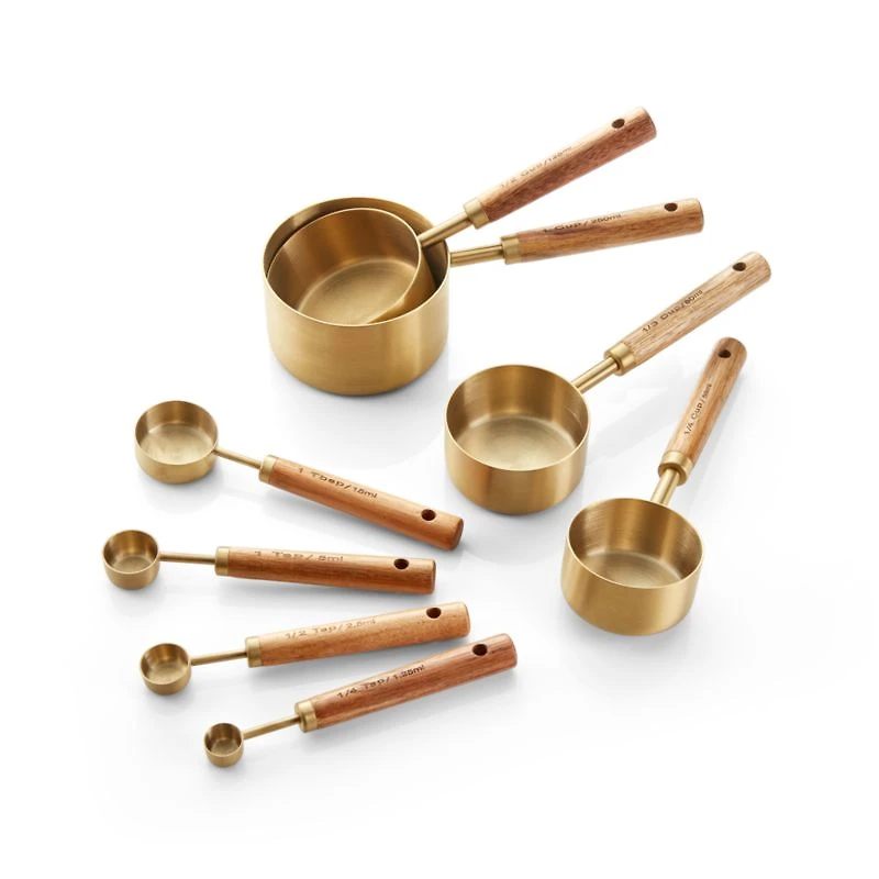 Acacia Wood and Gold Measuring Cups, Set of 4