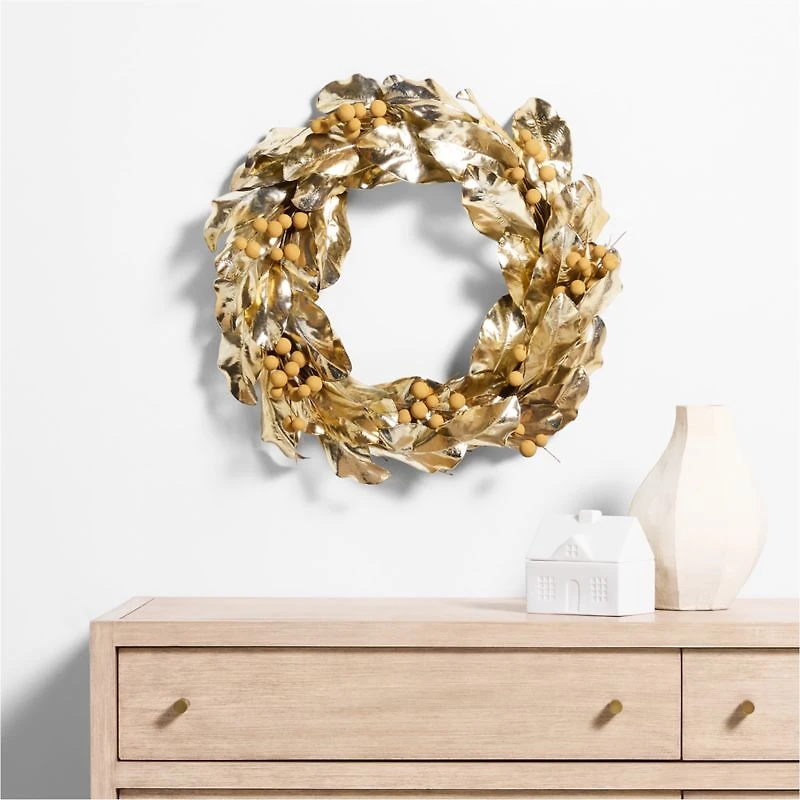 Faux Golden Magnolia Holiday Wreath 25"
