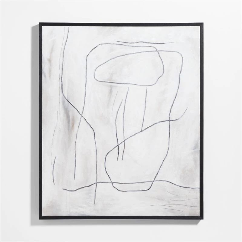 "Good Things" Framed White & Black Abstract Hand-Painted Wall Art 50"x60"