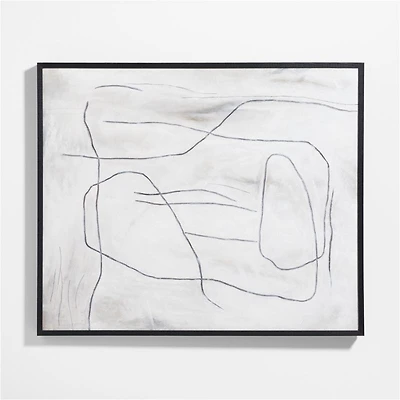"Good Things" Framed White & Black Abstract Hand-Painted Wall Art 50"x60"