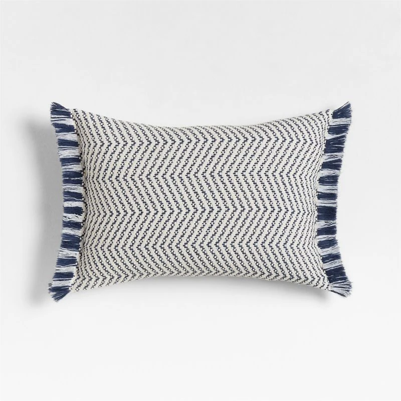 Gracinha Zigzag Fringe Organic Cotton 22"x15" Deep Indigo Throw Pillow Cover