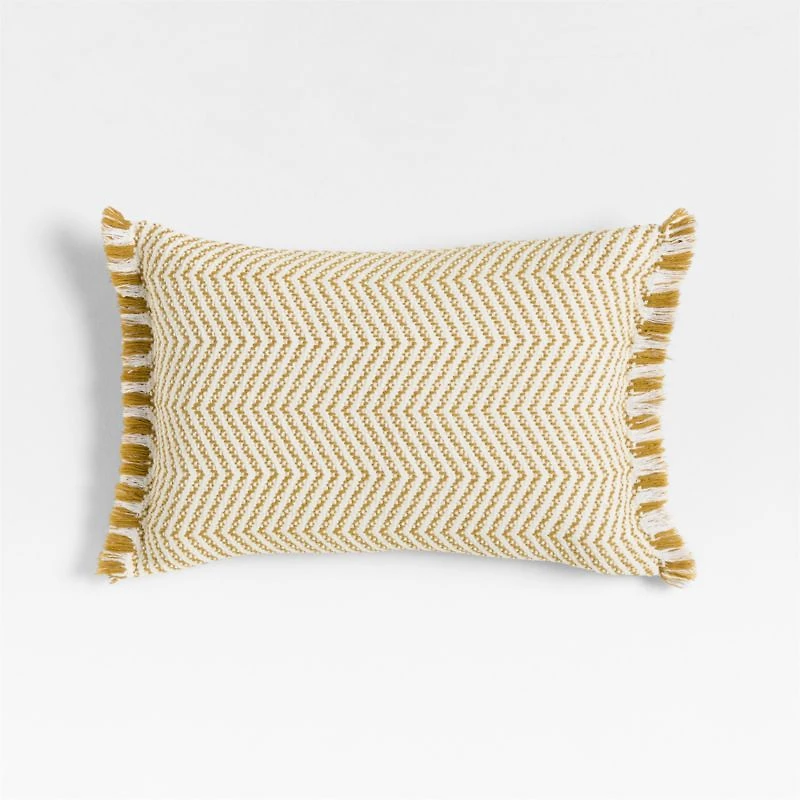 Gracinha Zigzag Fringe Organic Cotton 22"x15" Moroccan Ocher Throw Pillow Cover