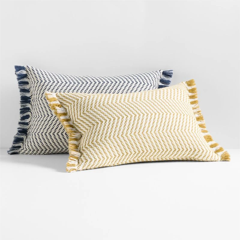 Gracinha Zigzag Fringe Organic Cotton 22"x15" Deep Indigo Throw Pillow Cover