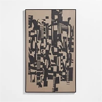 "Graphic Remix 1" Framed Black & Beige Abstract Wall Art Print 47"x77" by Lottie Anderson