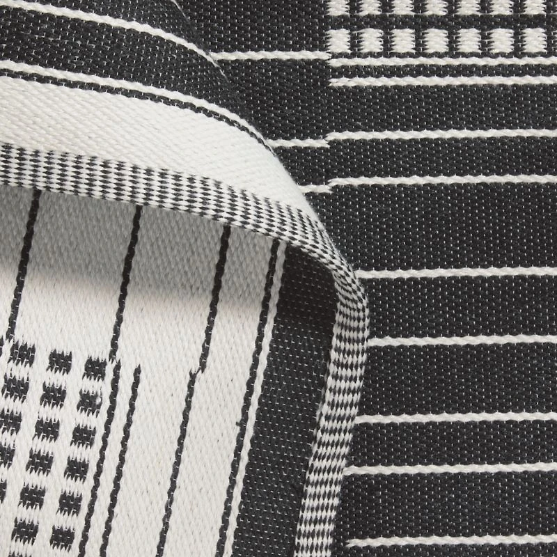 Graphic Stripe Black Handwoven Flatweave Kids Performance Area Rug 5'x8'