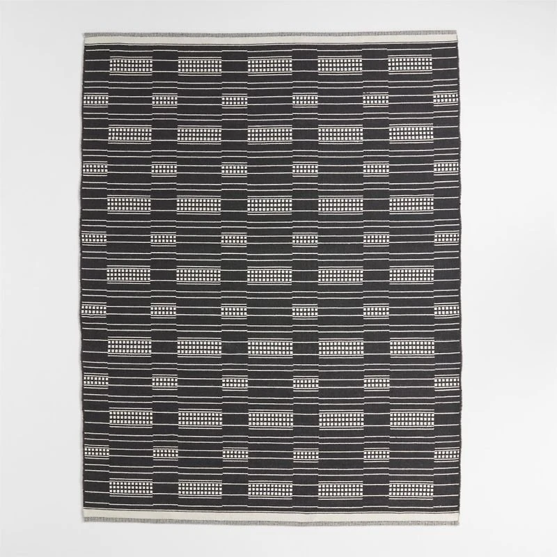 Graphic Stripe Black Handwoven Flatweave Kids Performance Area Rug 5'x8'