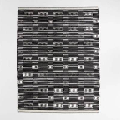Graphic Stripe Black Handwoven Flatweave Kids Performance Area Rug 5'x8'