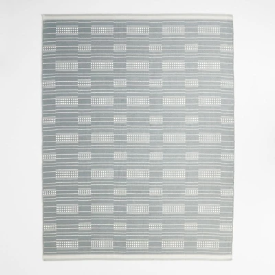 Graphic Stripe Mist Blue Handwoven Flatweave Kids Performance Area Rug 6'x9'