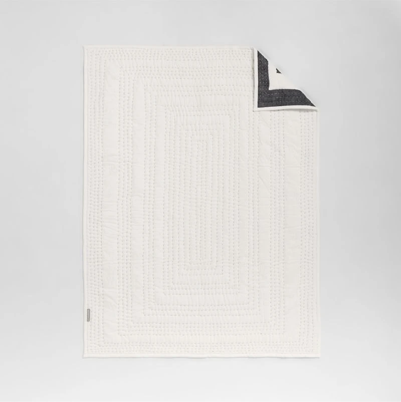 Faded Organic Grey Geometric Baby Crib Quilt by Leanne Ford