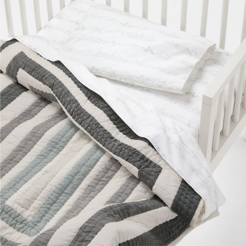 Faded Organic Grey Geometric Baby Crib Quilt by Leanne Ford