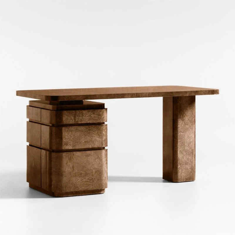Greye 60" Burl Wood Desk with Swivel Drawers