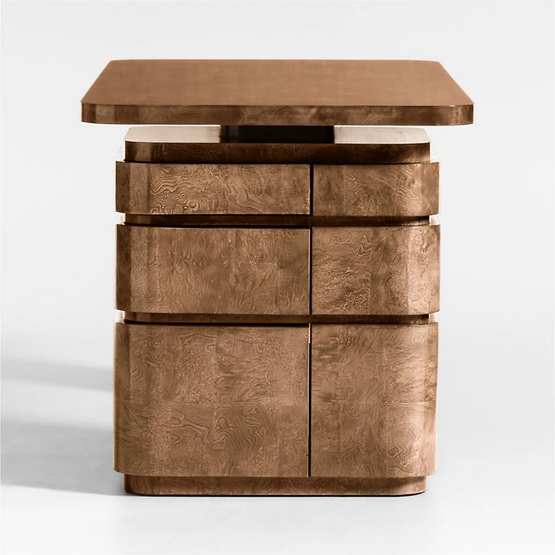 Greye 60" Burl Wood Desk with Swivel Drawers