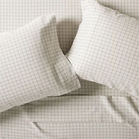 Organic Cotton Grid Natural and Midnight Navy Queen Bed Sheet Set