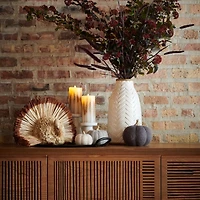 Flickering Flameless 3"x4" Wheat Inclusion Wax Pillar Candle.