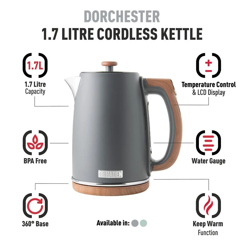 HADEN Dorchester Pebble Grey Electric Tea Kettle