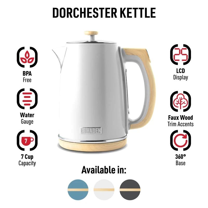 HADEN Dorchester Matte White Variable Temperature Programmable Electric Tea Kettle