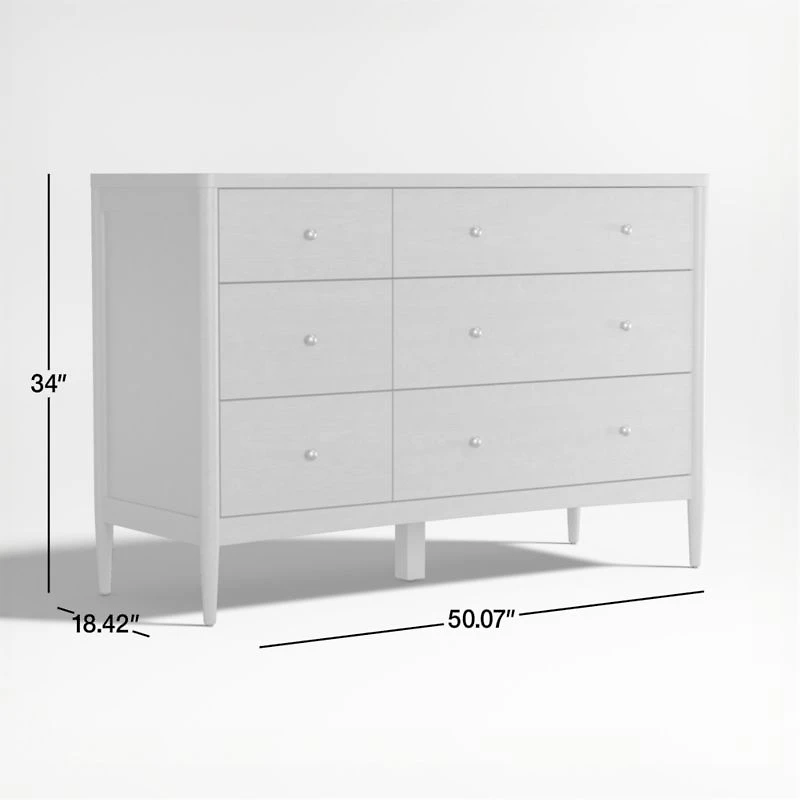 Hampshire 50" White Wood 6-Drawer Kids Dresser