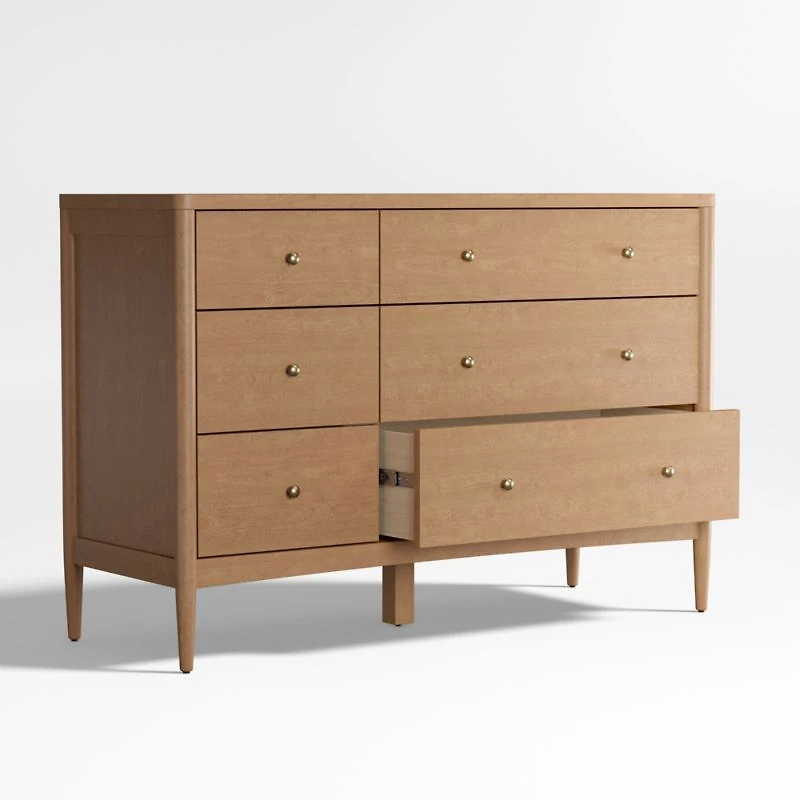 Hampshire 50" Natural Brown Wood 6-Drawer Wide Kids Dresser