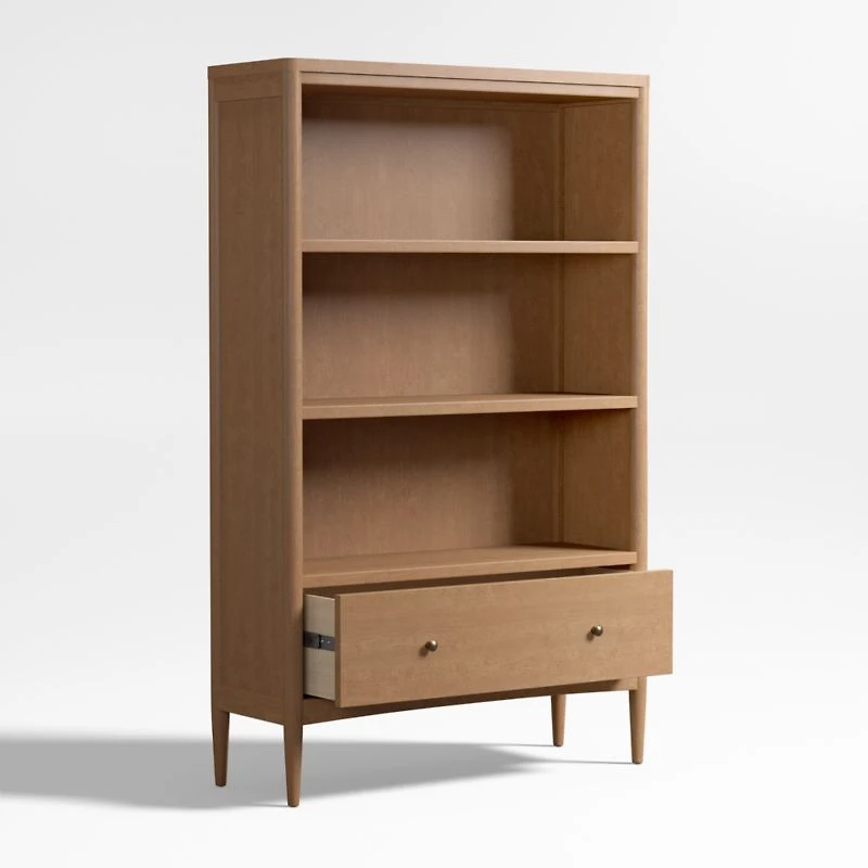 Hampshire Tall Natural Brown Wood 3-Shelf Kids Bookcase with Drawer