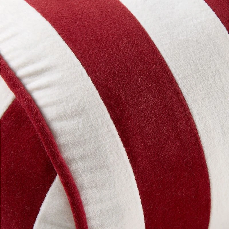Red and White Harriet Stripe Velvet Kids Bolster Pillow