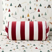 Red and White Harriet Stripe Velvet Kids Bolster Pillow