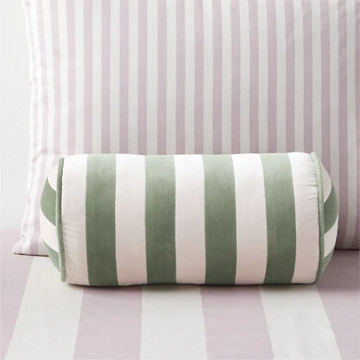 Rosy Lilac and Cyprus Green Harriet Stripe Velvet Kids Bolster Pillow