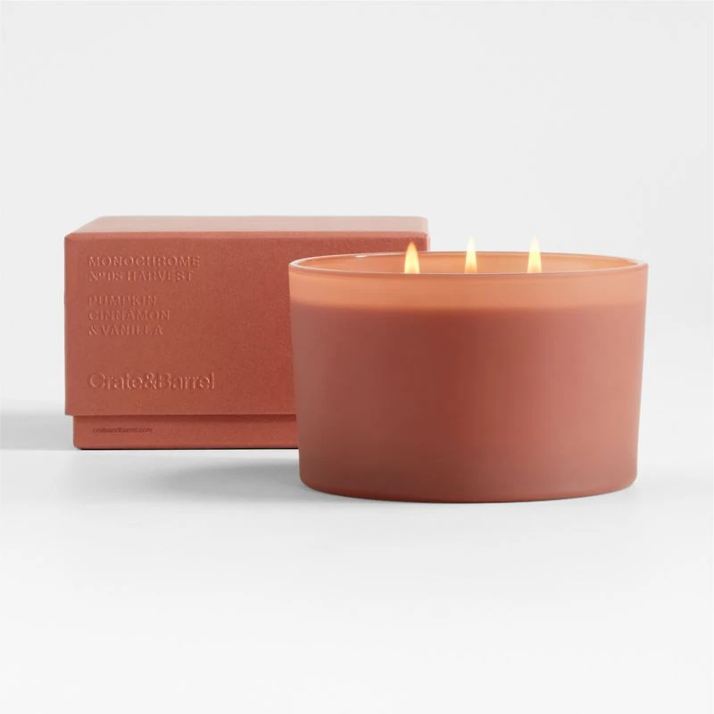 Monochrome No. 8 Harvest 3-Wick Scented Candle - Pumpkin, Cinnamon, Vanilla