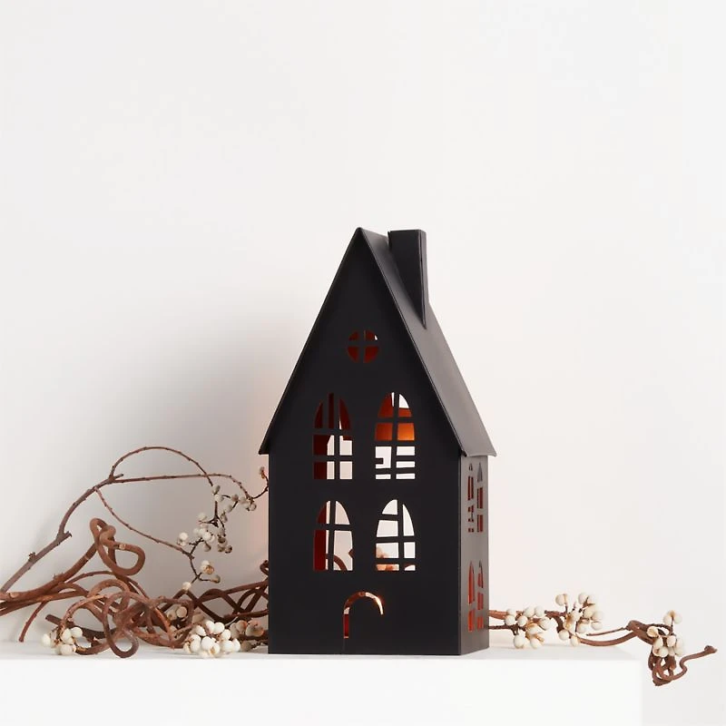 Black Halloween Haunted House Sculpture