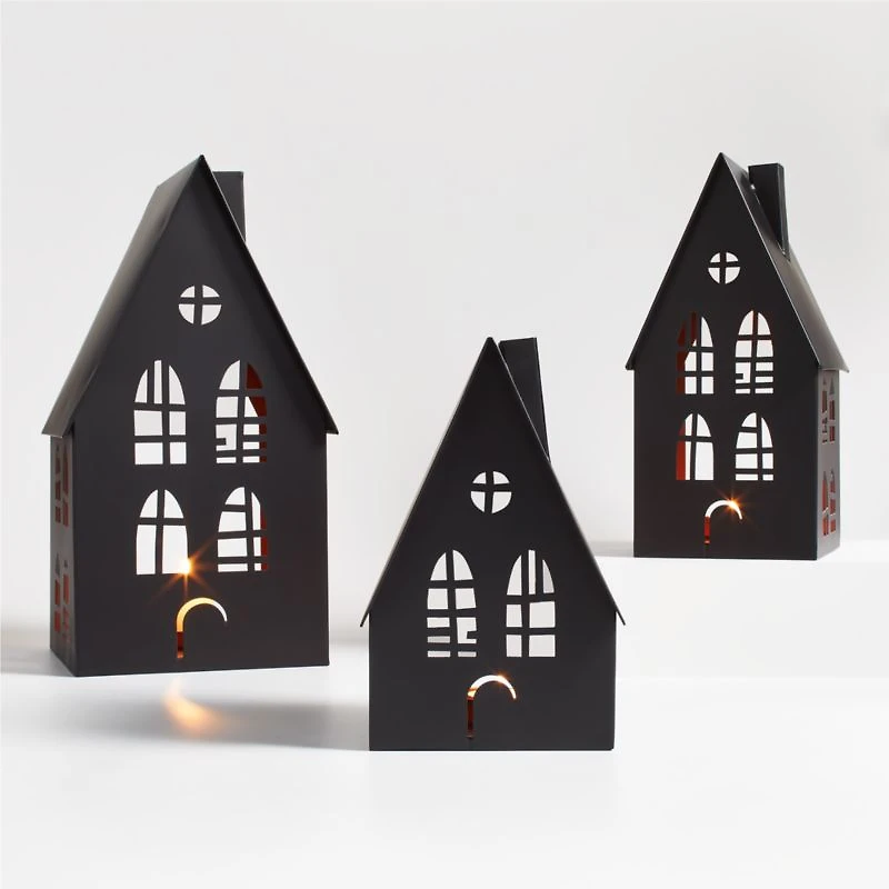 Medium Black Halloween Haunted House Sculpture