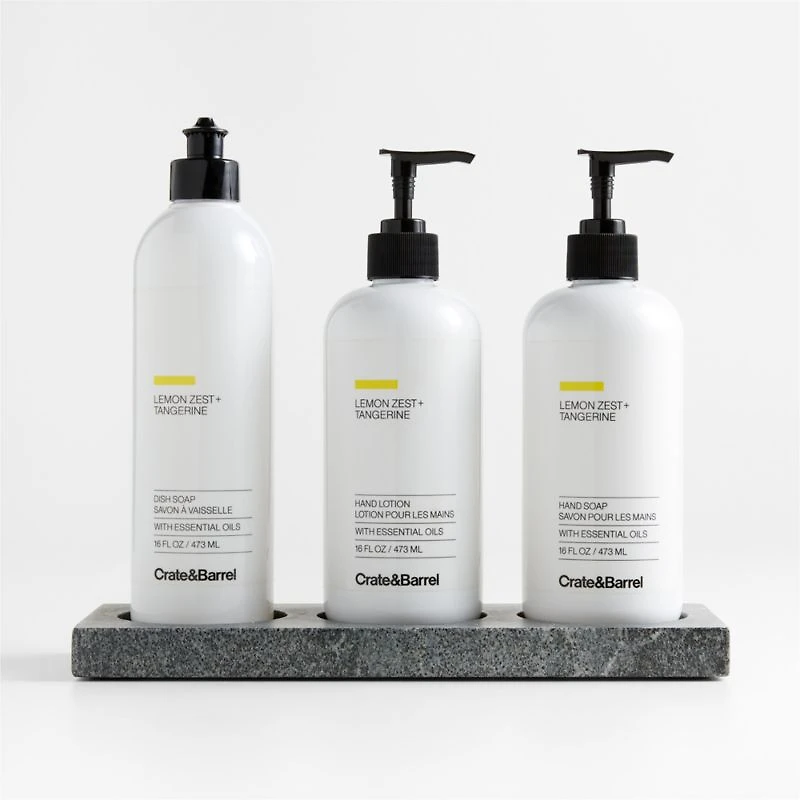 Lemon + Tangerine Hand Soap, Lotion and Dish Soap Set with Hayes Caddy