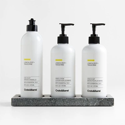 Lemon + Tangerine Hand Soap, Lotion and Dish Soap Set with Hayes Caddy