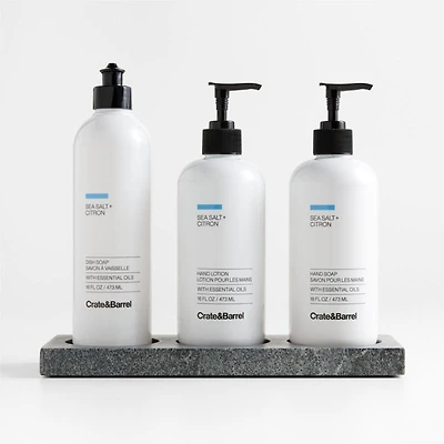 Sea Salt + Citron Hand Soap, Lotion and Dish Soap Set with Hayes Caddy