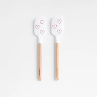Heart Print White Silicone and Wood Mini Scraper Spatulas, Set of 2