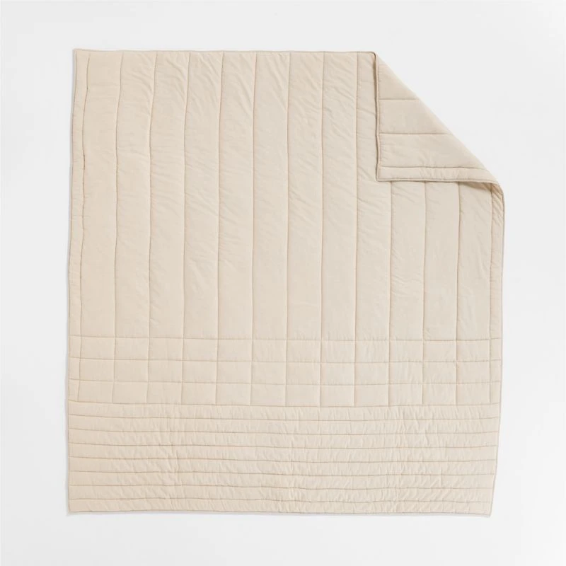 Organic Cotton Heathered Sand Beige Grid Full/Queen Comforter