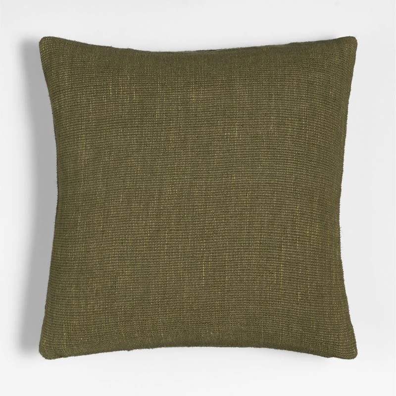 Helena Blanket Stitch 20"x20" Burnt Green Throw Pillow with Feather Insert