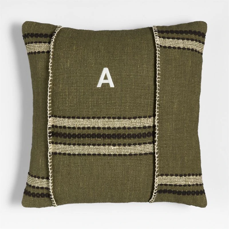 Helena Blanket Stitch 20"x20" Burnt Green Throw Pillow with Feather Insert