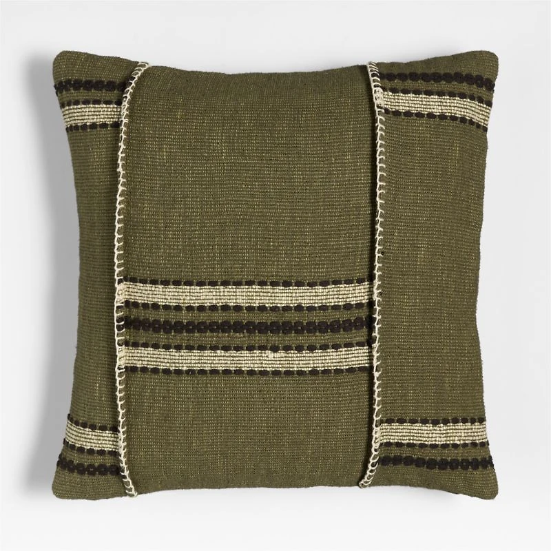 Helena Blanket Stitch 20"x20" Burnt Green Throw Pillow with Feather Insert
