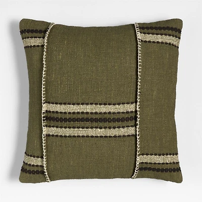 Helena Blanket Stitch 20"x20" Burnt Green Throw Pillow with Feather Insert
