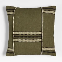 Helena Blanket Stitch 20"x20" Burnt Green Throw Pillow with Feather Insert