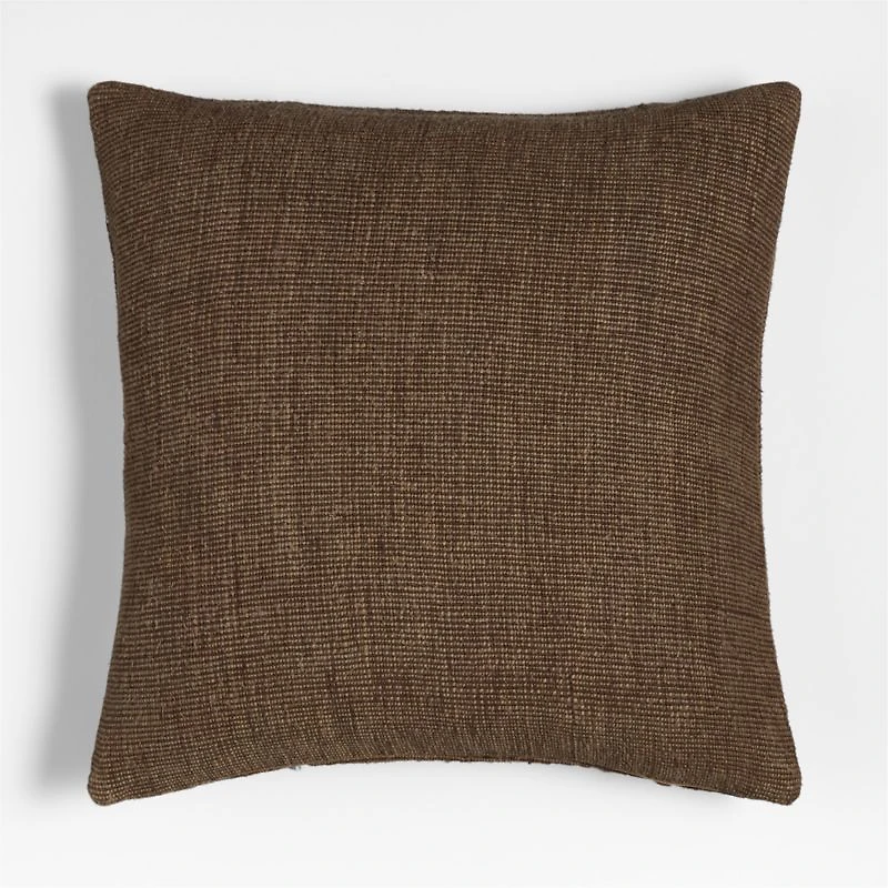 Helena Blanket Stitch 20"x20" Deep Brown Throw Pillow with Feather Insert